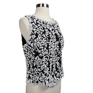JKARA New York Womens Beaded Sleeveless Blouse Size Petite Large Black White Zip